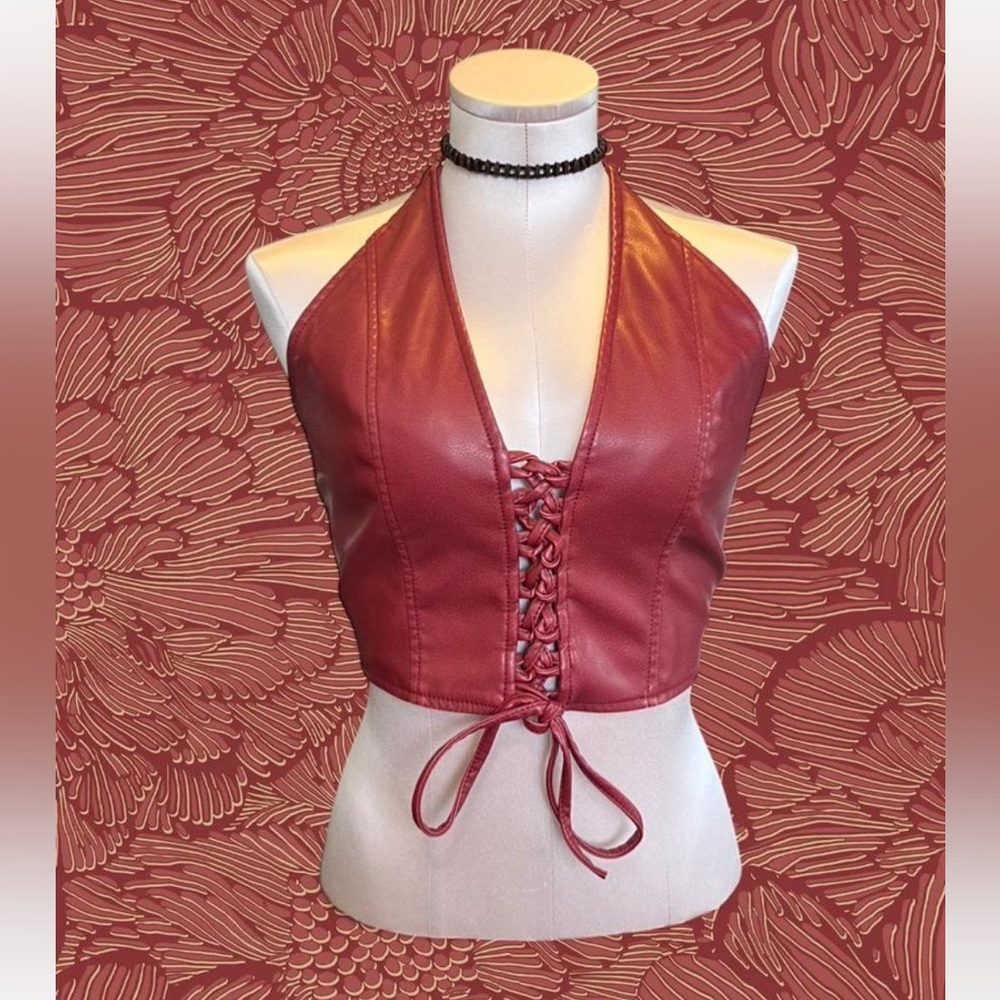 Urban Outfitters Teya Faux Leather Halter Top Lace-up Front Baddie Size M NWT